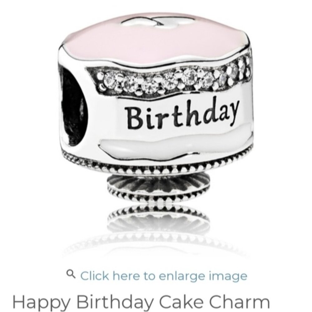 Retired Sterling Silver Happy Birthday Cake with Mixed Enamel and Clear Zirconia